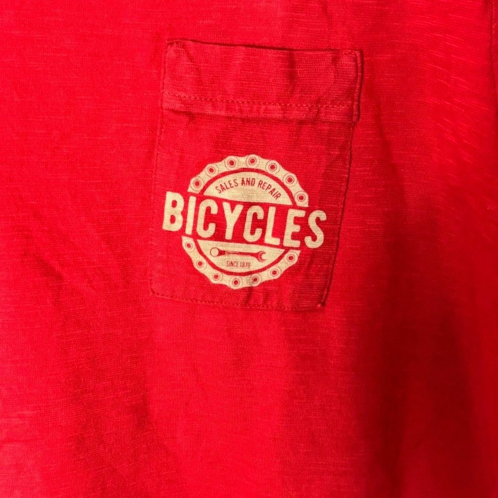 Ragno Sport Mens Red Bicycles Sales & Repair Pocket T-Shirt Slub Knit Large - Picture 3 of 6